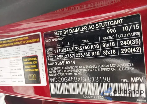 2016 Mercedes-Benz Glc 300 4Matic from USA, damaged, VIN WDC0G4KBXGF018198